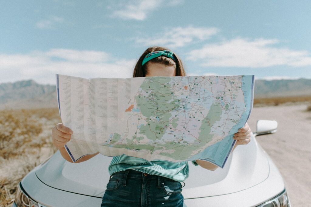 Woman looking at map.